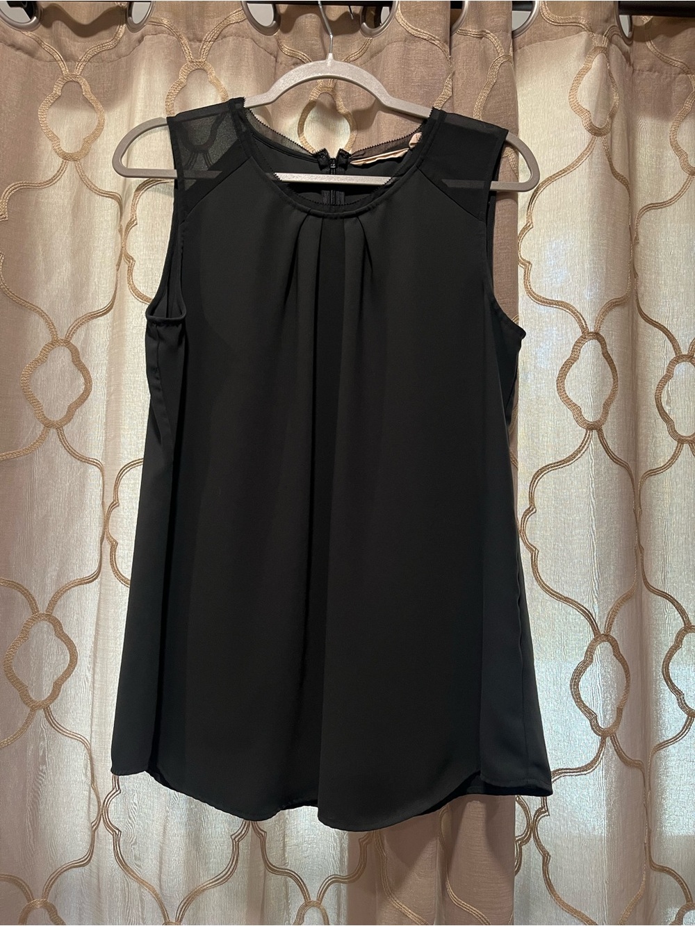 Soft Surroundings Black Sleeveless Camisole with Sheer Shoulder Insets